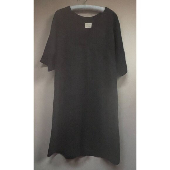 Jess Brown Designs Womens Size 3 Short Sleeve Linen Midi Dress Black Relaxed Fit